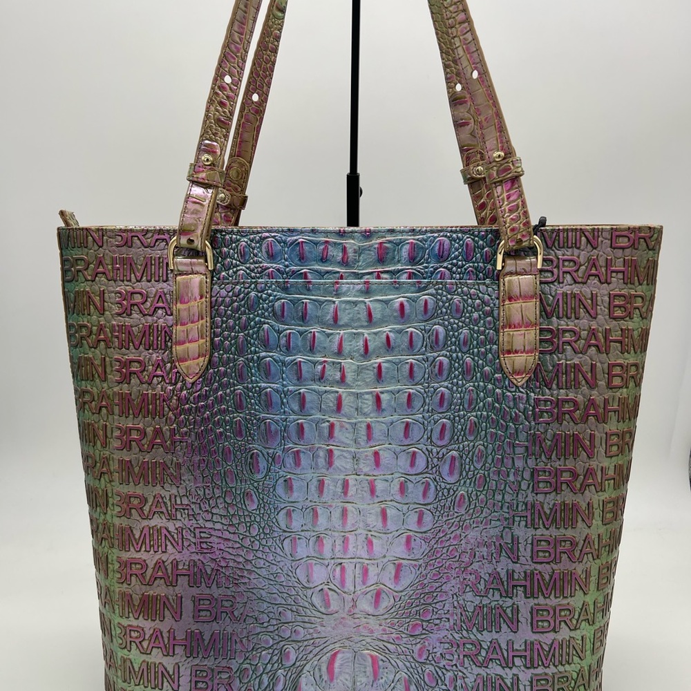 Brahmin Iridescent Multi Croc-Embossed Tote with Gold Hardware - Picture 6 of 12